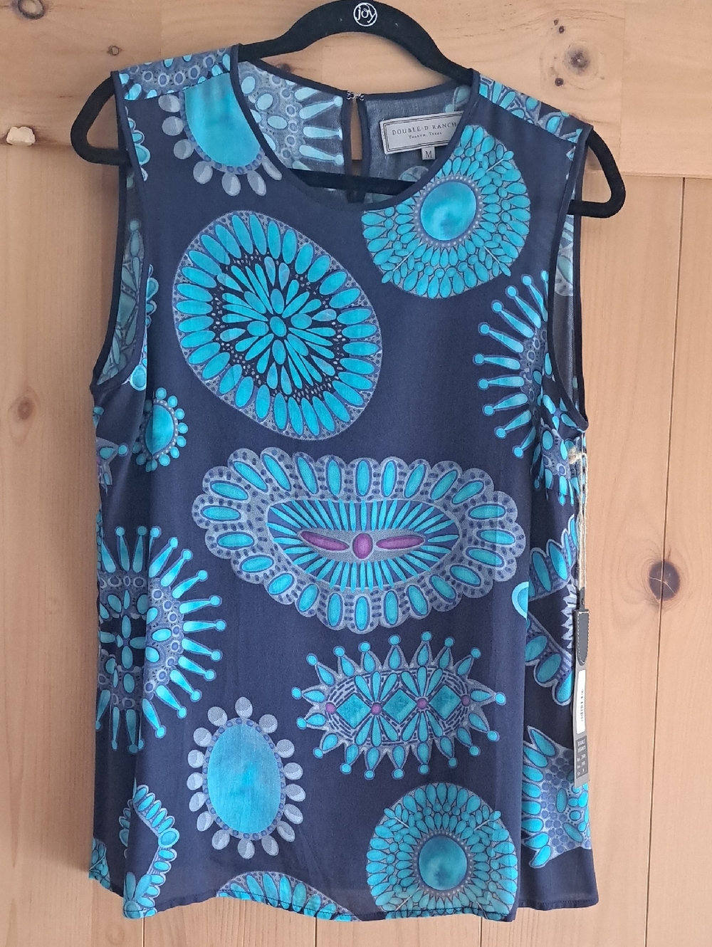 Double D Ranch Navy Tank with Turquoise Medallion Print
